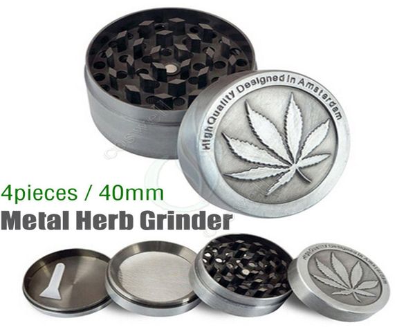 Top Metal Herb Grinder 4 pièces bon marché Tobacco Grinders Magentic conçu Amsterdam avec gratte-ciel de receveur de pollen 40 mm Couleur gris 7720536