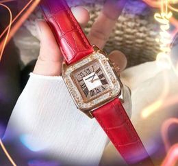 Topmodel mode dame quartz horloges 36 mm casual vierkante Romeinse diamanten ring skelet vrouwen misdaad scannen teek elegante lederen riem ketting armband horloge
