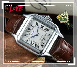 Top modèle hommes montres à quartz carré réservoir romain cadran squelette bracelet en cuir véritable boîtier ultra mince cadeaux d'anniversaire montre-bracelet Orologio di Lusso