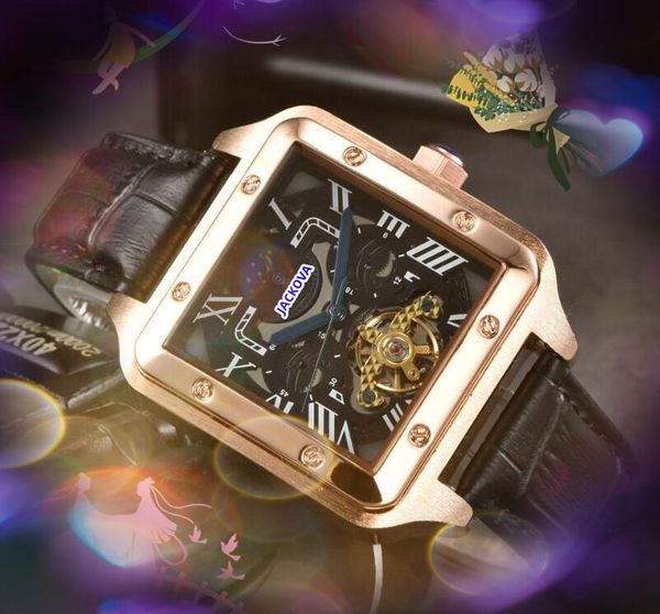 Top modèle populaire montres mécaniques automatiques 42mm mécanique en acier inoxydable carré réservoir romain lune cadran solaire horloge édition limitée bracelet montre-bracelet cadeaux