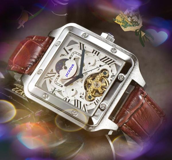 Top modèle populaire montres mécaniques automatiques 42mm mécanique en acier inoxydable carré réservoir romain lune cadran solaire horloge fermoir original bracelet montre-bracelet cadeaux