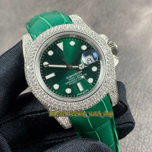 Top version modifiée de diamant incrusté 904L acier 116610LV-97200 116610 ETA 2836 automatique cadran vert Mens Watch GLACÉ Diamonds Case Montres