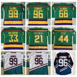 Topfilm Mighty Green Ducks Hockeytruien 96 Charlie Conway 99 Adam Banks 66 Gordon Bombay 44 Fulton Reed 33 Greg Goldberg 21 Dean Portman 9830