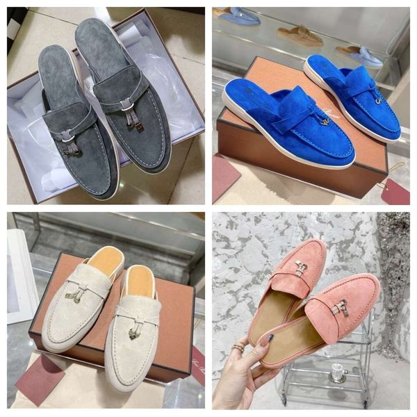 Top Mule Piana Womens Loro Slippers Flats Lp Summer Walk Loafers Real Suede Moccasin Luxury Chaussures Summer Designer Robe Chaussures pour femmes Slip-on Deep Ocra 4433 Taille 42