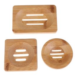 Porte-savon en bois de bambou naturel, support de rangement pour salle de bain, boîte de vidange ronde rectangulaire carrée, porte-plateau en bois écologique