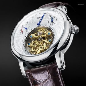 Top NESUN Zwitserland Skeleton Tourbillon Automatische Mechanische Heren Horloges Saffier Waterdichte Energie Klok N9081 Polswatc259f