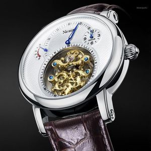 Top NESUN suisse squelette Tourbillon automatique mécanique montres pour hommes saphir étanche horloge énergétique N9081 bracelet watc296N