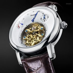 Top NESUN Zwitserland Skeleton Tourbillon Automatische Mechanische Heren Horloges Saffier Waterdichte Energie Klok N9081 Polswatc2977