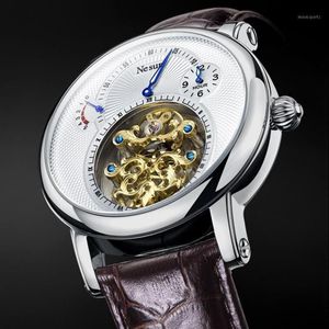Top NESUN Zwitserland Skeleton Tourbillon Automatische Mechanische Heren Horloges Saffier Waterdichte Energie Klok N9081 Polswatc230r
