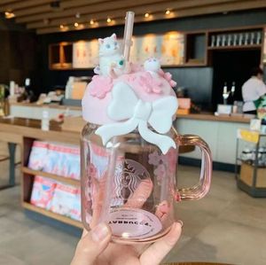 Top nieuwe Creatieve (Drink) Starbucks Mok Roze Kersenbloesem Grote capaciteit Dubbel glas met drinkbeker Koffiemok cadeau