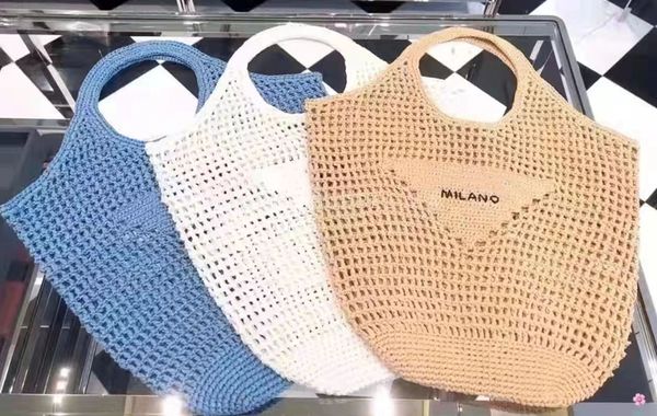 Sac tissé creux en coton, filet de poche pour vacances, sac en paille fait à la main, plage, poignée en bambou, grands sacs pour femmes, nouvelle collection