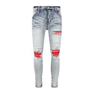 Top New Mens Jeans Moda Flaco Recto Delgado Ripped Jean elástico Casual Motocicleta Biker Stretch Denim Pantalones Pantalones clásicos Jean púrpura