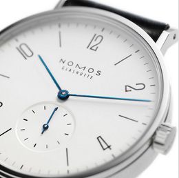 Top New NOMOS 8mm Cadran De Luxe Hommes Montres Indépendantes Secondes Boîtier En Acier Montre En Cuir Qualité Montres-Bracelets