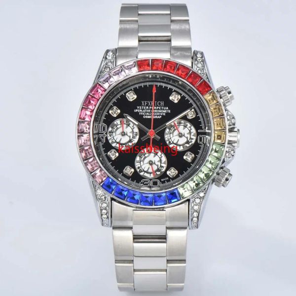 Top nouvelle marque originale montres pour hommes multifonction chronographe montre à Quartz avec diamant coloré automatique Date A + horloges