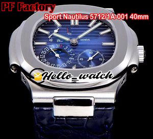 Top Nouveau PFF 40mm Sport 5712/1A-001 5712 Mécanique À Remontage Manuel Montre Pour Homme Phase De Lune Réserve De Marche D-Bleu Cadran Bracelet En Cuir Hello_Watch