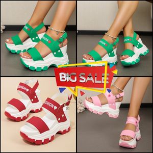 Top Nieuwe Sandalen sleehak dikke zool dikke ronde kop open teen letter één lijn gesp dames grote maat sandalen GAI 35-43