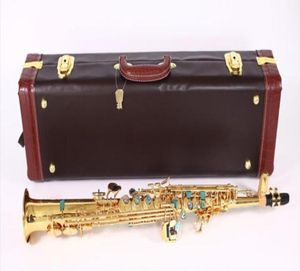 Top nuevo Saxofón Soprano B Electroforesis plano Gold Top Musical Instruments Sax Soprano Professional Grado con Case Shipp6383016