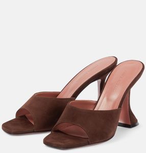 Top Nice AMINA MUADDI ALEXA SLIPPER NOIR SATIN Sandales Chaussures Pour Femmes Strappy Design Couvert Stiletto Sexy Été Bout Pointu Fête De Mariage Chaussures De Mariée