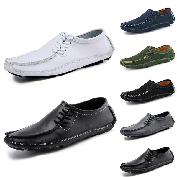 Top sin marca Hombres suaves zapatos de guisantes perezosos blancos de color marr￳n gris blanco para al aire libre cuero zapatillas casuales hechas a mano