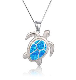 Top Ocean Animals Collection Blue Opal Sea Turtle Pendant 925 Silver Necklace for Women Gfit647426