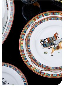 Top Oriental Horse Vajilla Juego de Tazones y Platos Cerámica Hogar Luz Platos de Lujo y Tazones de Porcelana China Palillos Regalo Tazón de Estilo Europeo