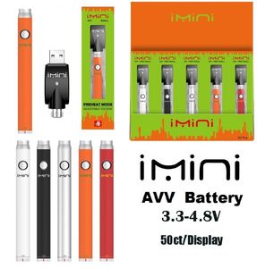 Top IMINI IMINI 380mAh Tension variable Batterie de préchauffage E Cigarette 510 Fil pour les cartouches de vape à huile épaisses 3.3-3.8-4.3-4.8V pour la vapeur dans la boîte d'affichage Vapeur Factory