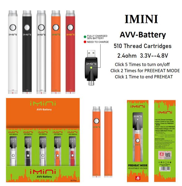 Top Original Imini AVV 380mah batería de precalentamiento de voltaje variable e cigarrillo 510 hilo para cartuchos de vape de aceite espeso 3.3-4.8v para vapor en caja de presentación Vapor Instock