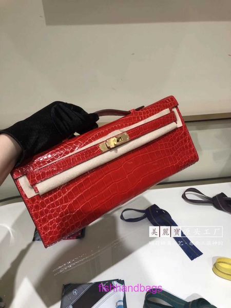 Top sacs fourre-tout originaux Kailys en gros à la main en peau de crocodile coupé long sac de poignet de dîner pour femmes 95 rouge avec un vrai logo