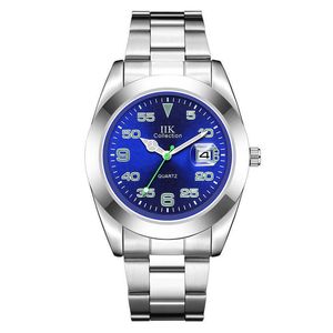 Top Original Luxury R olax Watch tienda en línea IIK GB860 Aperture Business Blue Dial Digital Men's Quartz Waterproof Calendar Steel Band con caja de regalo