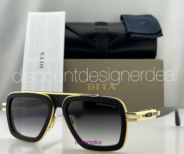 Top Original vente en gros de lunettes de soleil Dita boutique en ligne DITA LXN EVO Lunettes de soleil Matte Black 18K Yellow Gold Frame Grey Gradient Lens 01