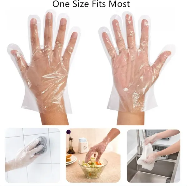 Sortie supérieure Gants jetables en plastique Préparation des aliments jetables Glof PE PolyGloves pour la cuisson Nettoyage Manipulation des aliments Outils de nettoyage ménager Protéger les mains