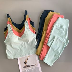 LL Top+Pantalones Conjuntos de yoga ajustados para mujer Chaleco deportivo Leggings para saltar Pantalones deportivos Gimnasio Resistencia Entrenamiento de fuerza Ropa deportiva Correr Sudor