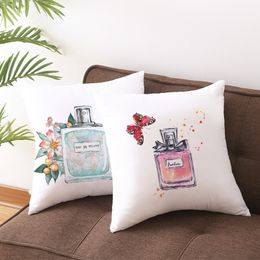 Top Perfume Bottle Series de almohada de San Valentín Case de almohada de almohada impresa en la piel Capacitación de sofá cuadrado de tela cuadrada