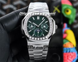Top PP horloge 5740 TW fabrieksmaker automatisch mechanisch herenhorloge 40 mm 904L saffier waterdicht Cal.240 beweging gloed zilveren armband set diamanten polshorloge