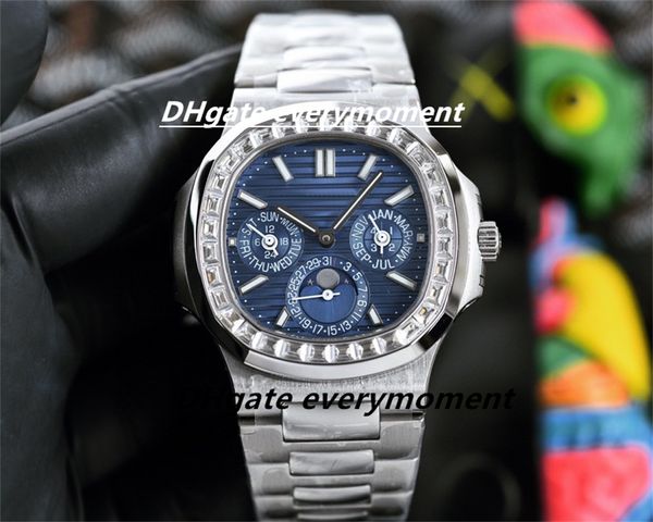 Top PP Watch 5740 TW Factory Maker Montre mécanique automatique pour homme 40 mm 904L Saphir étanche Cal.240 Mouvement Glow Silver Bracelet Set Montre-bracelet en diamant-2