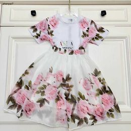 Top Princess Dress Baby-tracksuits Maat 90-150 cm Kids Designer Kleding Bloemprint Girls T-shirt en korte rok 24mar