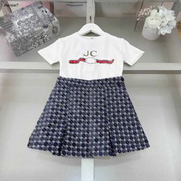 Top Princess Dress Baby Tracksuits Maat 90-160 cm Kids Designer Design Girls T-shirt en Logo Gedrukte blauwe korte rok 24mar