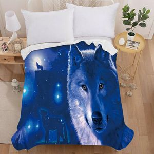 Top Quailty 3D Deken Wolf Animal Blue Black Design Paard Zachte Worm voor Bedden Sofa Plaid Stof Airconditioning Reizen