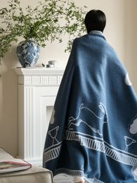 Top Quailty Designer konijnendeken en/roze decoratief kussen dikke home bank blauwe deken big size wol 14070 cm 4545 cm