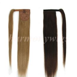 Topkwaliteit 100% Menselijk Haar Paardenstaart 20 22Inch 100g # 18 / Dark Ash Blonde Dubbel Getrokken Braziliaanse Maleisische Indiase Hair Extensions Meer kleuren