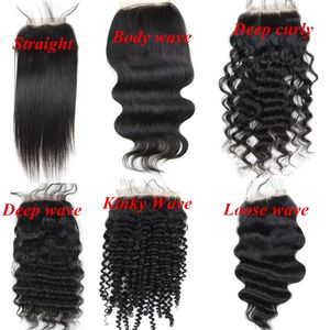 Cheveux humains brésiliens Full Lace Closures 4x4inch Couleur naturelle Corps droit Deep Kinky Loose Curly wave extensions de cheveux