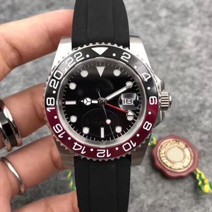 Top Quality 116710 Montre homme GMT II 40mm Noir Cadran rouge Bague en céramique automatique Mouvement Sangle de caoutchouc Sangle élégant Gentleman Montres