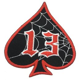 Topkwaliteit 13 Ace Of Spades Geborduurde Biker Patch Iron On Backing Jacket Instelling Patch Spider Web Ace Embleem DIY Patch G0442228V