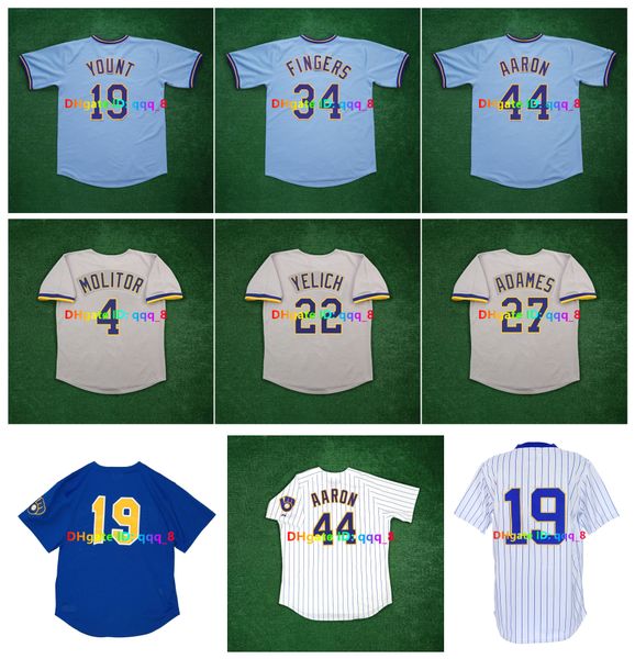 Robin Yount Hank Aaron Brewer Throwback Jersey de béisbol Ryan Braun Prince Willy Adames Dedos Paul Molitor Cecil Cooper Christian Yelich HIDEO NOMO Talla S-4XL