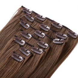 Calidad superior 16-24 pulgadas 8pcs / Set Clip en la extensión del cabello 150 g de cabello humano natural 1 # 2 # 4 # color