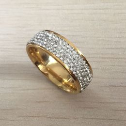 Top qualité 18K or rempli Autriche zircon cubique diamant cristal anneaux de mariage pour les femmes en acier inoxydable bague de fiançailles Anillos Anel