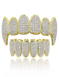 Top Qualité Or 18 carats Couleur Argent Hip Hop Rappeur Grillz Luxe Glaring Zircon Diamant Dents Haut et Bas Grills pour Hommes Femmes4647410