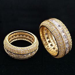 De calidad superior 18K oro blanco chapado en oro helado hacia fuera cuadrado CZ Cubic Zirconia anillo de dedo nuevos chicos Hip Hop joyería de rapero de diamante completo 269q