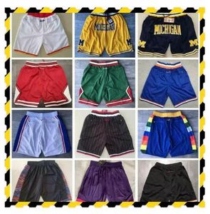 Top Quality 2021 Mitchell Ness Basketball Shorts Team Just Don Pocket Pantalon de sport Pantalon de survêtement College Blanc Bleu Rouge Violet Gre1588429