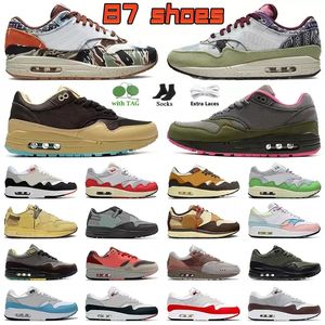 2022 OG Zapatos para correr Cojín 1 87s Patta Waves Sports Night Maroon Black Noise Aqua Saturn Gold Bred Daisy Bluebird Light Madder Root Bests 1 87 Traiers Sneakers